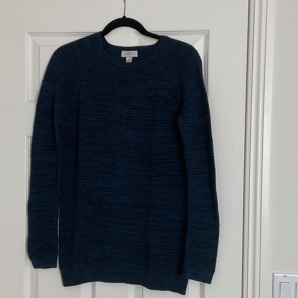 LOFT Deep Teal Ribbed Crewneck Sweater